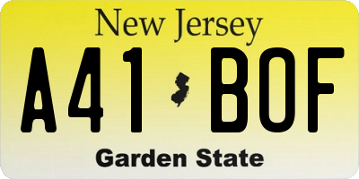 NJ license plate A41BOF