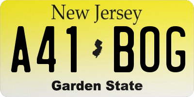NJ license plate A41BOG