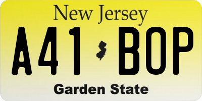 NJ license plate A41BOP