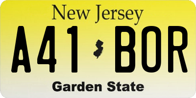 NJ license plate A41BOR
