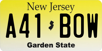 NJ license plate A41BOW