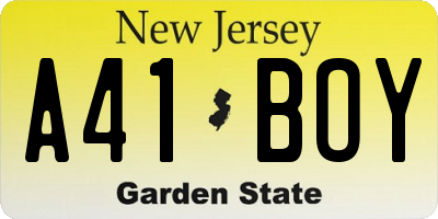 NJ license plate A41BOY