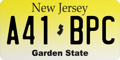 NJ license plate A41BPC