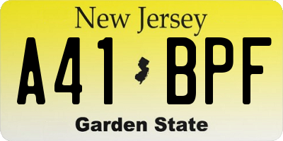NJ license plate A41BPF