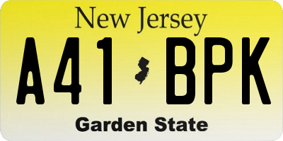 NJ license plate A41BPK