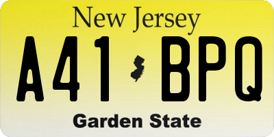 NJ license plate A41BPQ