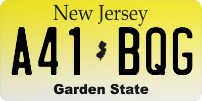 NJ license plate A41BQG