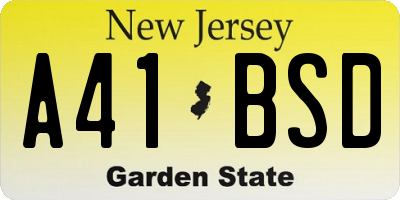 NJ license plate A41BSD