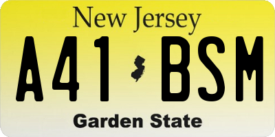 NJ license plate A41BSM