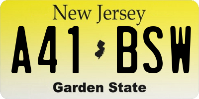 NJ license plate A41BSW