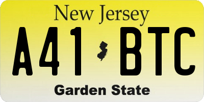 NJ license plate A41BTC