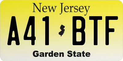 NJ license plate A41BTF
