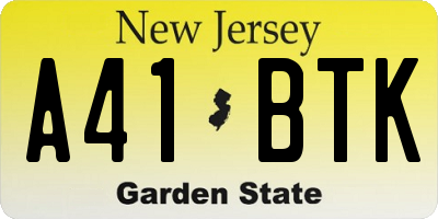 NJ license plate A41BTK