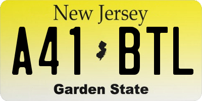 NJ license plate A41BTL