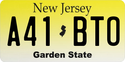 NJ license plate A41BTO