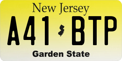 NJ license plate A41BTP