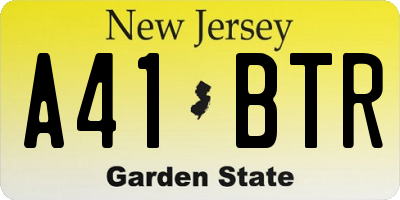 NJ license plate A41BTR