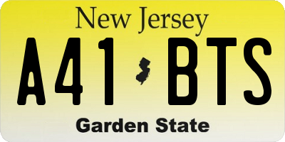 NJ license plate A41BTS