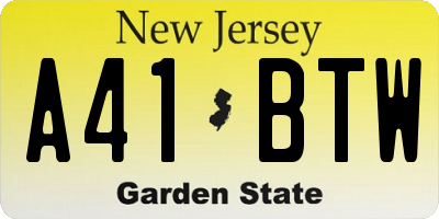 NJ license plate A41BTW