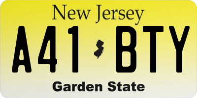 NJ license plate A41BTY