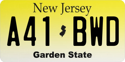 NJ license plate A41BWD