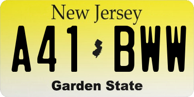 NJ license plate A41BWW