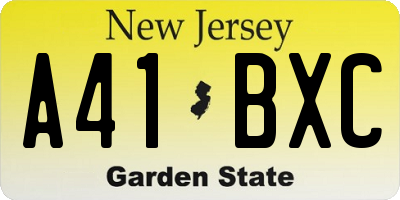 NJ license plate A41BXC