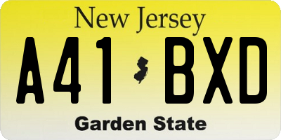 NJ license plate A41BXD