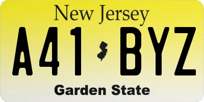 NJ license plate A41BYZ
