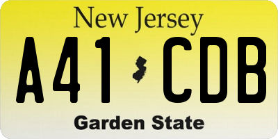 NJ license plate A41CDB