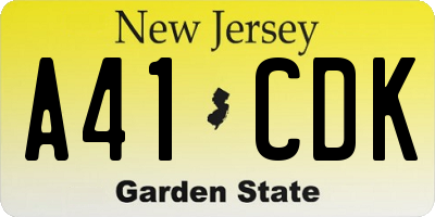 NJ license plate A41CDK