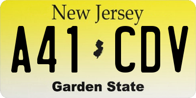 NJ license plate A41CDV