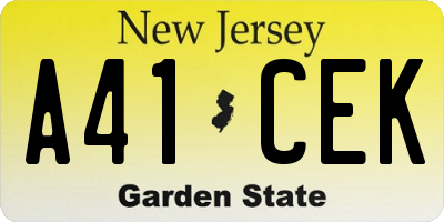 NJ license plate A41CEK