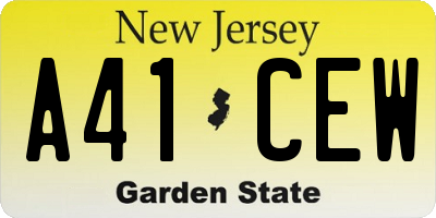 NJ license plate A41CEW