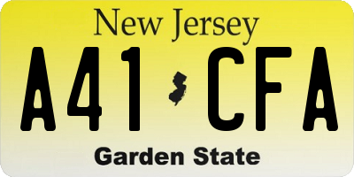 NJ license plate A41CFA
