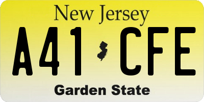 NJ license plate A41CFE