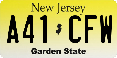 NJ license plate A41CFW