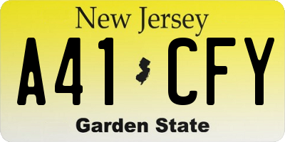 NJ license plate A41CFY