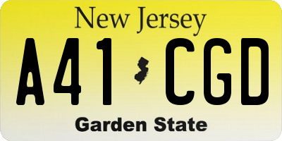 NJ license plate A41CGD
