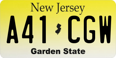 NJ license plate A41CGW