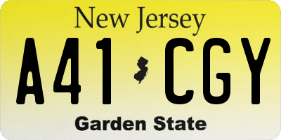 NJ license plate A41CGY