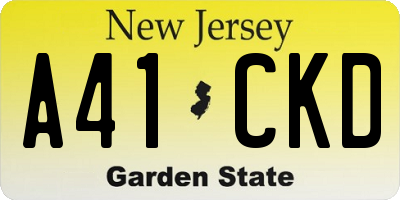 NJ license plate A41CKD