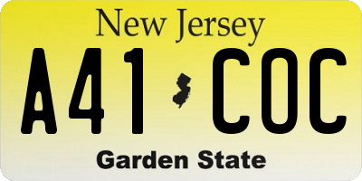 NJ license plate A41COC