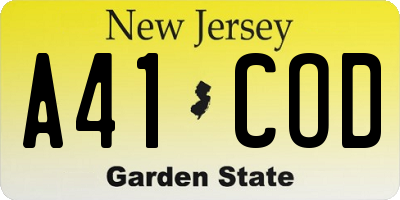 NJ license plate A41COD