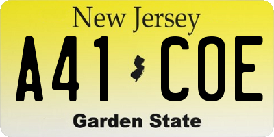 NJ license plate A41COE
