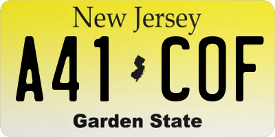 NJ license plate A41COF