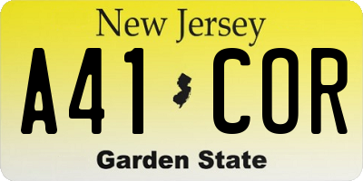 NJ license plate A41COR