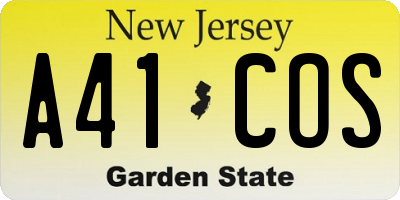NJ license plate A41COS