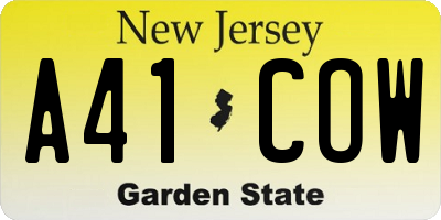 NJ license plate A41COW