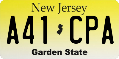 NJ license plate A41CPA